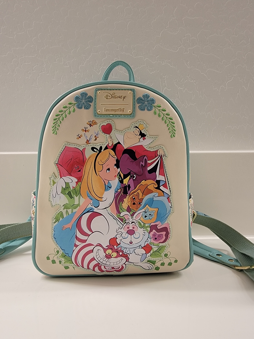 Loungefly Cream & Teal Alice in Wonderland Character Mini Backpack